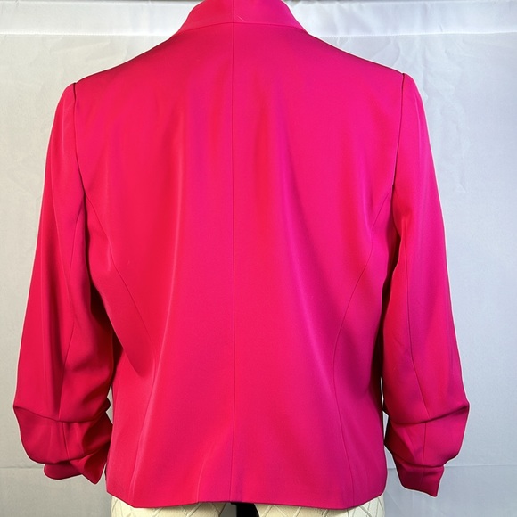 C by One Hot Pink Open Jacket Size Medium Ruched Sleeves Padded Shoulders - Picture 3 of 7